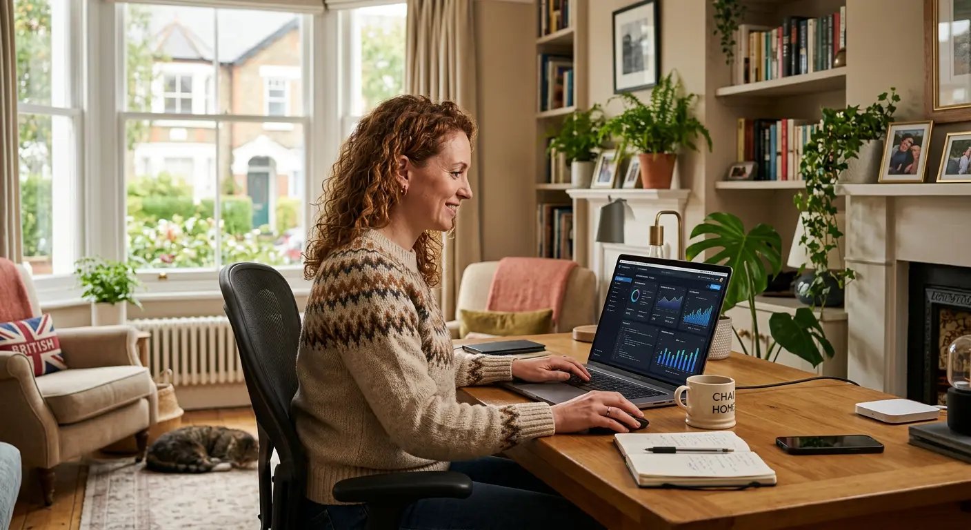 Person working with AI tools at home in the UK